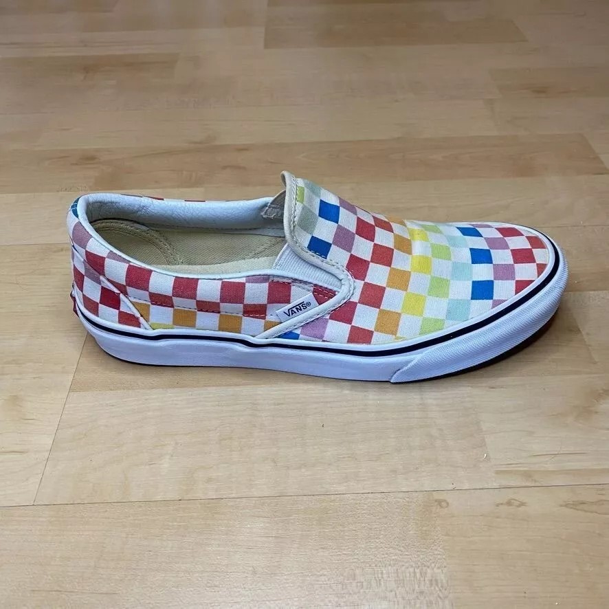 Vans classic slip on checkerboard cheap rainbow
