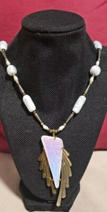 Authentic Boho Murano Glass one of Kind Artistic Pearl & Gold Plated Necklace 24in