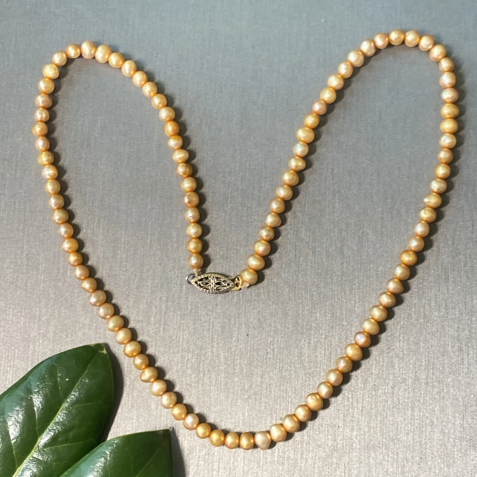 Collar vintage de perlas doradas joyería fina Estate usado 16" Foto 4 de 4