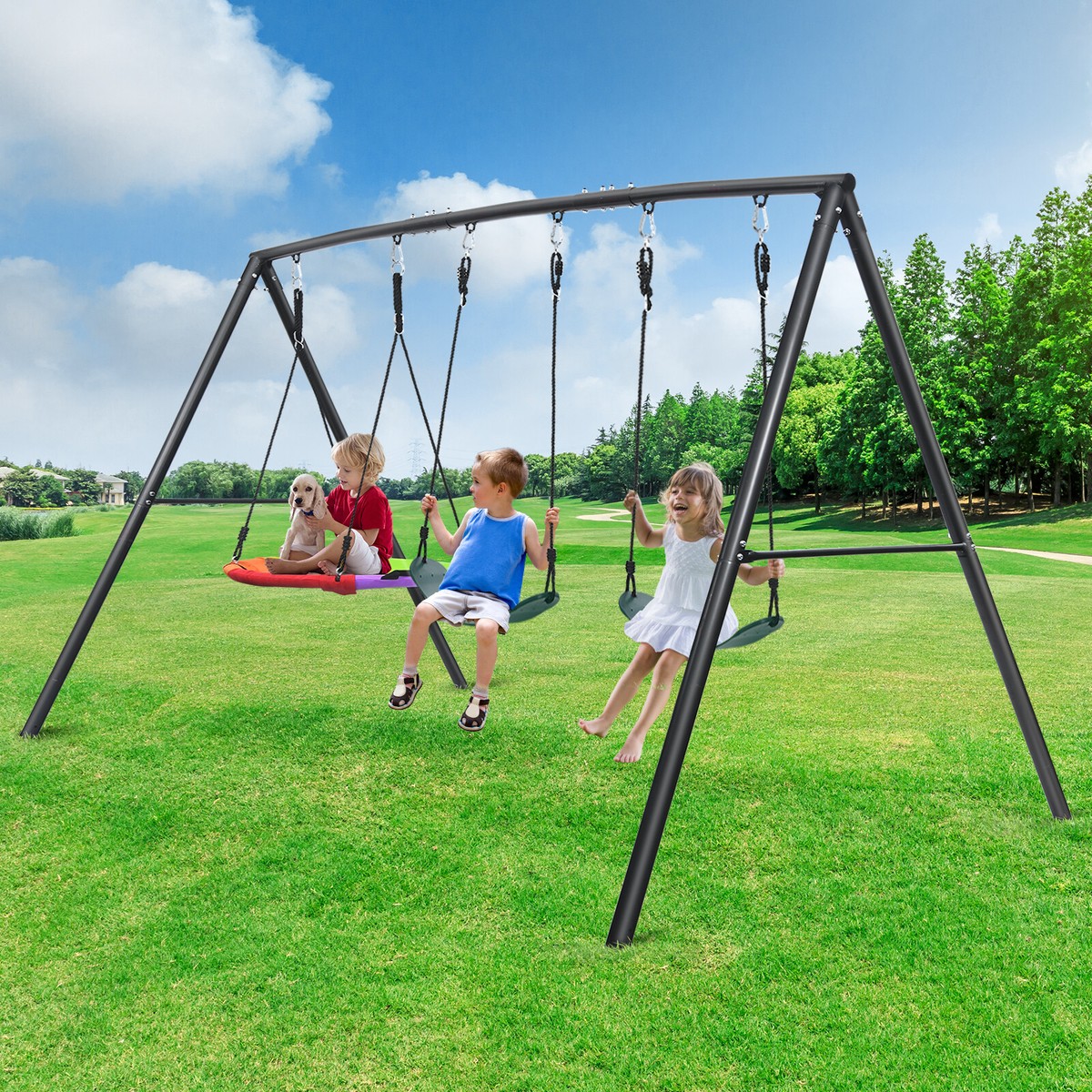 600lb Metal Swing Set with Swing Heavy Duty Swing Stand Kids - Main Image