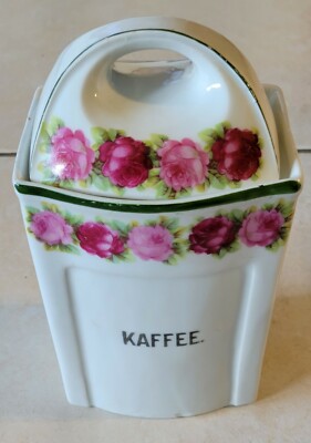 Storage Container Box Vintage Porcelain Antigue Shabby Kaffee Roses Germany.