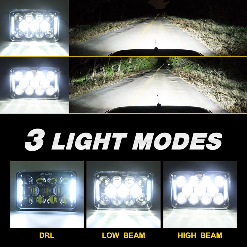 4Pcs 4x6" Inch LED Headlights Hi-Lo Beam DRL For Chevrolet T6500 T7500 1997-2009 - Image 2 of 4