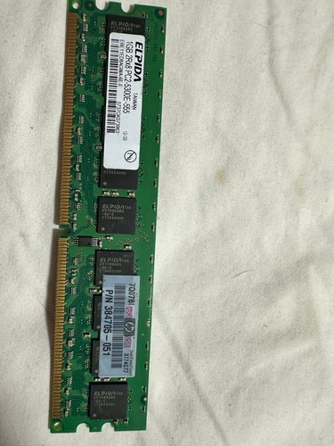 Barrette Mémoire RAM 1GB DDR2-667 PC2-5300 - Référence HP V916765K24QAFW-F5, Occasion Fonctionnelle