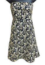 GAP Stretch Black Tan Floral Strapless Fit & Flare Sun Dress Womens Size 6