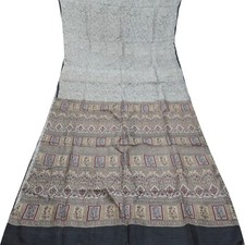 Namaste Vintage Gray Sarees 100 Pure Silk Printed Indian Sari 6YD Craft Fabric