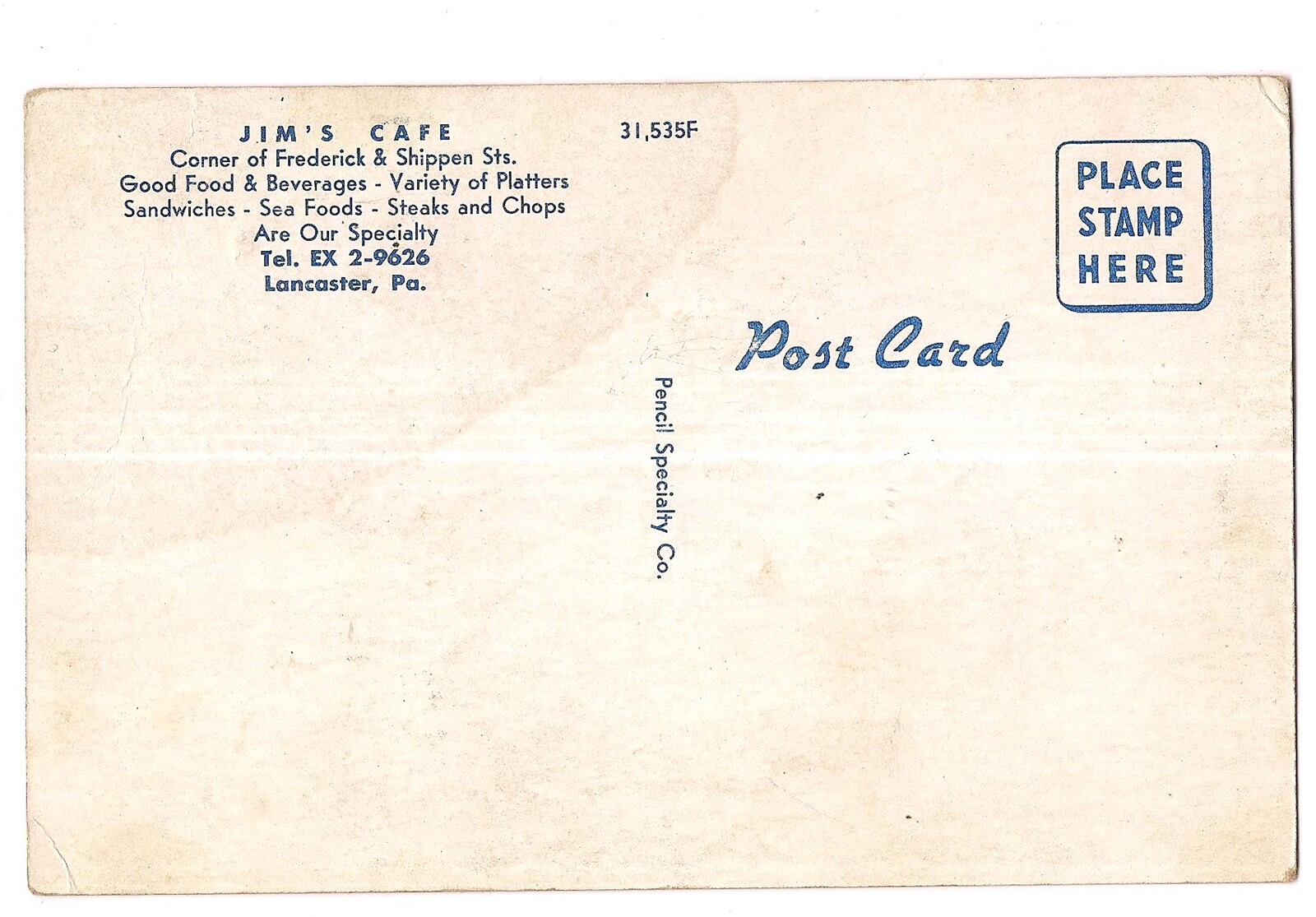 Interior of JIM'S CAFE Frederick & Shippen Sts Lancaster PA Postcard Now Stubbys eBay