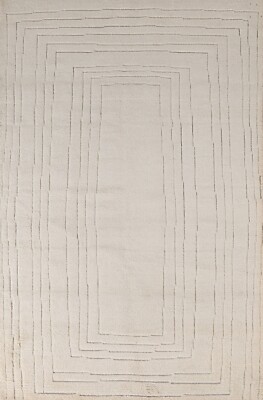 Bordered Ivory Moroccan Contemporary 5x8 Hand-knotted Area Rug Wool
