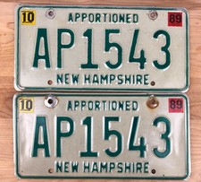 New Hampshire 1989 APPORTIONED TRUCK License Plate Pair AP1543 - First Year!