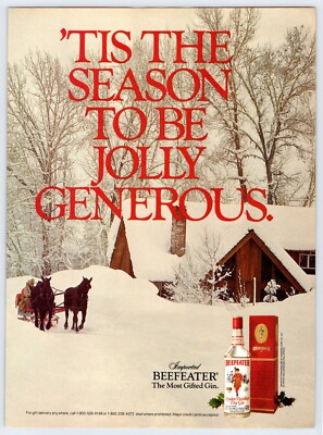 1985 CHRISTMAS BEEFEATER GIN Vintage 8''X11'' Magazine Ad 1980's JNA3