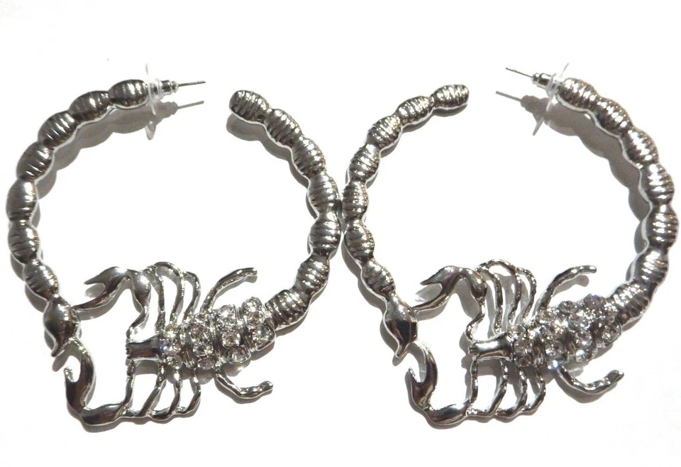 ENORMES PENDIENTES DE ARO EN FORMA DE ESCORPIÓN plata cristal estrás insecto punk glam 5V Foto 2 de 4