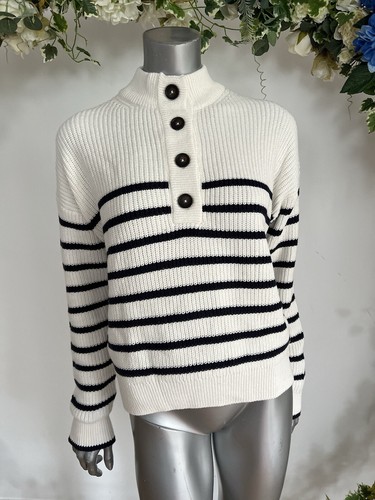 Maglione JOULES Cove Chunky lavorato a maglia taglia 8 e 22 vestibilità rilassata crema righe blu navy NUOVO - Foto 12 di 22