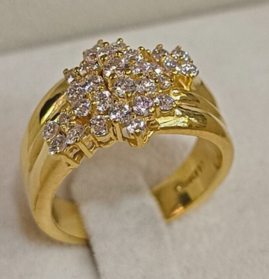 2.50Ct Moissanite Waterfall Cluster 10K Yellow Gold Plated Cocktail Ring