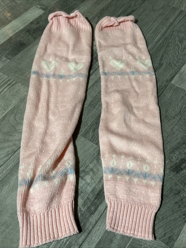 "Calcetines calentadores de piernas para mujer de colección años 80 NOS corazón 22"" holgados años 90 rosa B26" Foto 2 de 3