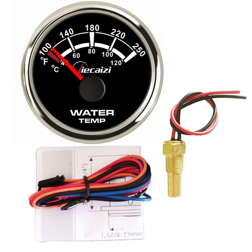 52MM Black Water Temp Gauge with Sender 40-120C 100-250F for Car Marine Blue LED - Picture 1 of 8
