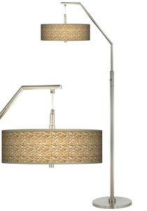 Tropical Arc Floor Lamp Brushed Nickel Seagrass Pattern Giclee