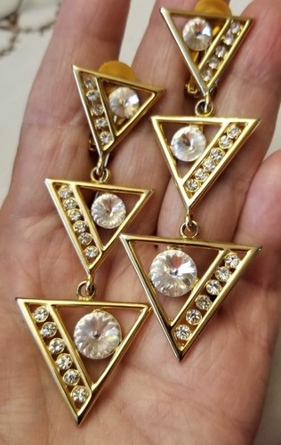 Bijoux Designs NY Rivoli Crystal Rhinestone Clip Earrings - Picture 7 of 8