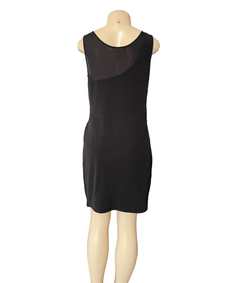 Abito corto smanicato nero Michael Kors jersey elasticizzato aderente taglio trasparente M