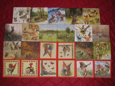 Set 17-Besten Servietten ~ Tiere und Zwerge, Wald- Leben, RIEN Poortvliet ~33x33