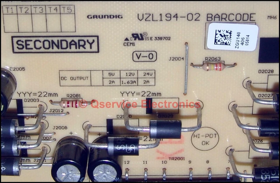 Placa de fonte de alimentação Grundig 32VLE4304BF 32" LCD TV VZL194-02 - Imagem 2 de 2