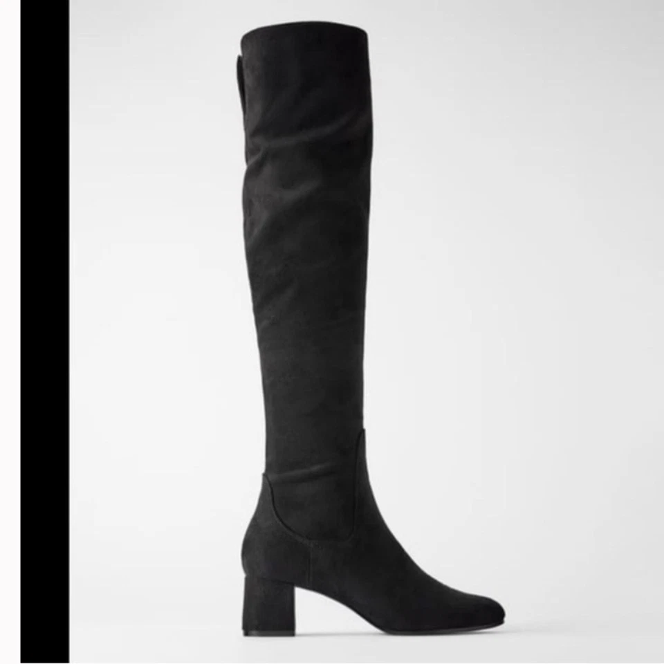 Zara Sobre la Rodilla Gamuza Negro Bota Bloggers Favorito Boho Contemporáneo Foto 3 de 3