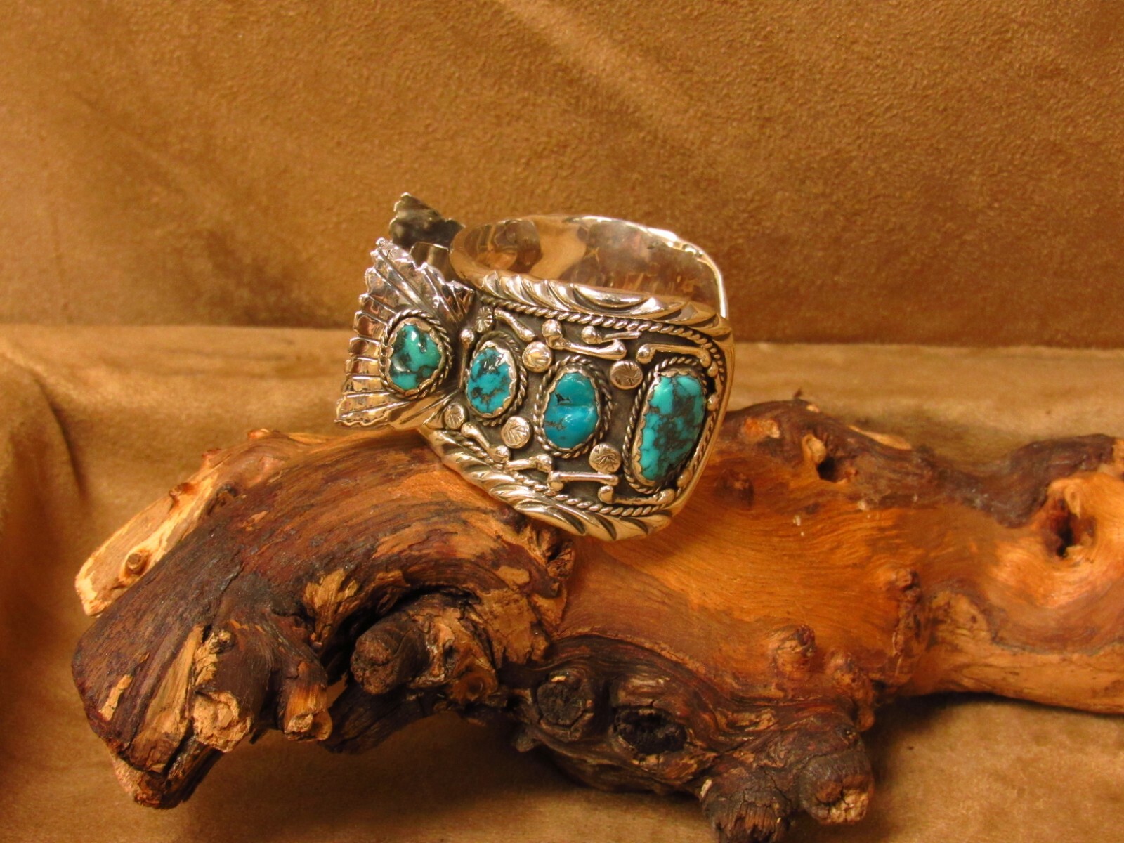 Ornate Sterling Silver and Turquoise Men's Watch Cuff Bracelet eBay