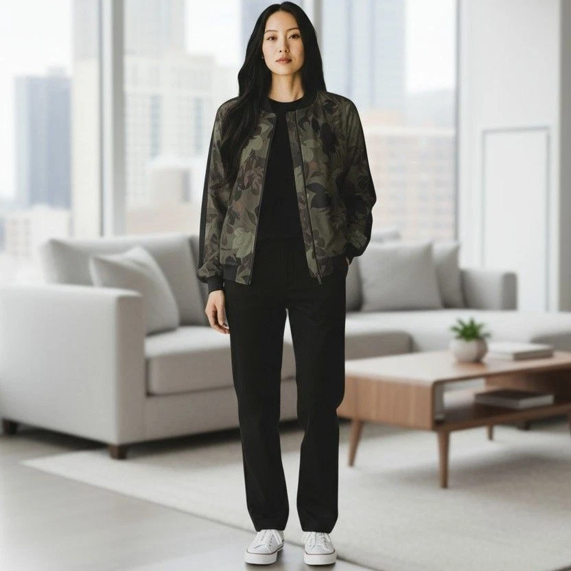 Skechers Floral Camo Bomber Jacket Women Size XL Lightweight Full Zip Gym Travel - Image 4 of 4