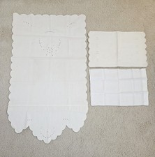 3PC Vintage Embroidered Baby Stroller Doll Bassinet Coverlet  2 Pillowcases