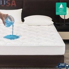 Extra Thick Waterproof Mattress Pad Queen Antimicrobial Quilted Moisture Wicking