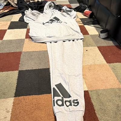 adidas Men s XLT Big & Tall 2pc Fleece Logo Hoodie & Tapered Pants Set Gray