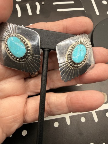 LOVELY Will Denetdale Navajo Signed Sterling Silver & Turquoise Earrings