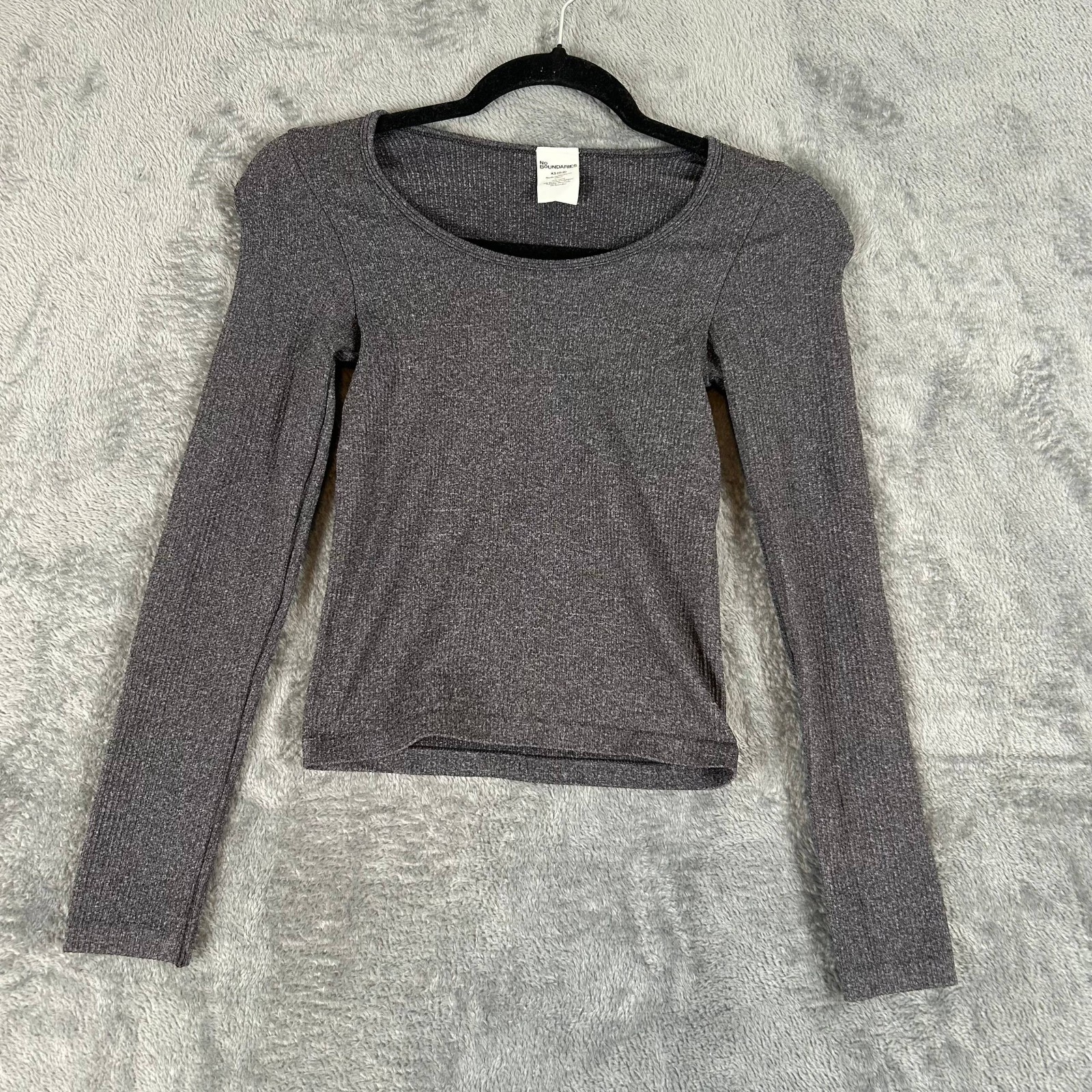 NO BOUNDARIES Women's Heather Gray Fitted Stretch Tee Long Sleeve Size XS (0-2)