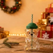New 2025 Bear Glass Cup Christmas Gift Compitable With Star Bucks