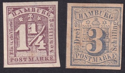 Hamburg kleines Lot Ungezähnt + Neudr. Mi.Nr. 15 U + 12 ND Befund BPP (1613)