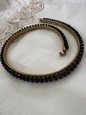 Vintage Gold Stretch Belt with Double Row Black Beads   Hook Closure   25" 