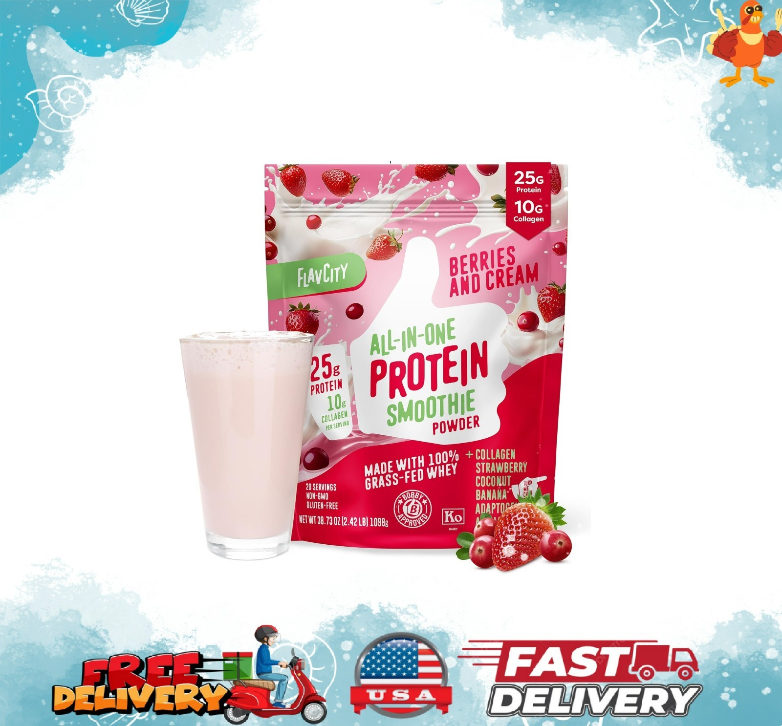 Grass-Fed Whey Protein Smoothie with Berries Cream & Collagen