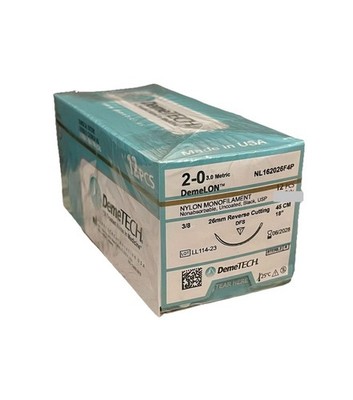 2-0 USP Nylon Surgical Sutures 18  26mm Reverse Cutting 3/8c EXP 06/2028 12ct