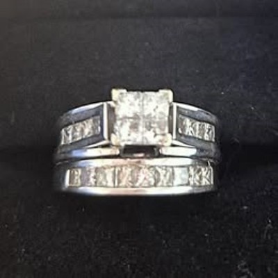1.5 Carat White Gold Diamond Wedding Band Set Size 7.5
