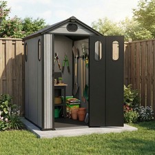 Aoodor 4.2x5.2 FT Outdoor Storage Shed Resin Tool House Lockable Door 4 Windows