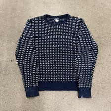 Vintage Woolrich Birdseye Heart Wool Sweater Made in USA Navy Blue Size Medium
