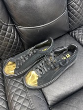 PUMA Black Suede Platform Gold Toe Sneakers - Womens Size 9