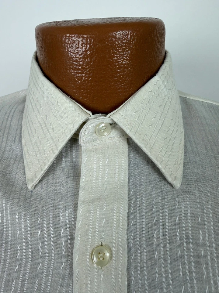 Camisa de Vestir Vintage Años 80 Jacquard Rayas Hombres M Ajustada Calce Cónico Marfil 15 32 33 Foto 4 de 4