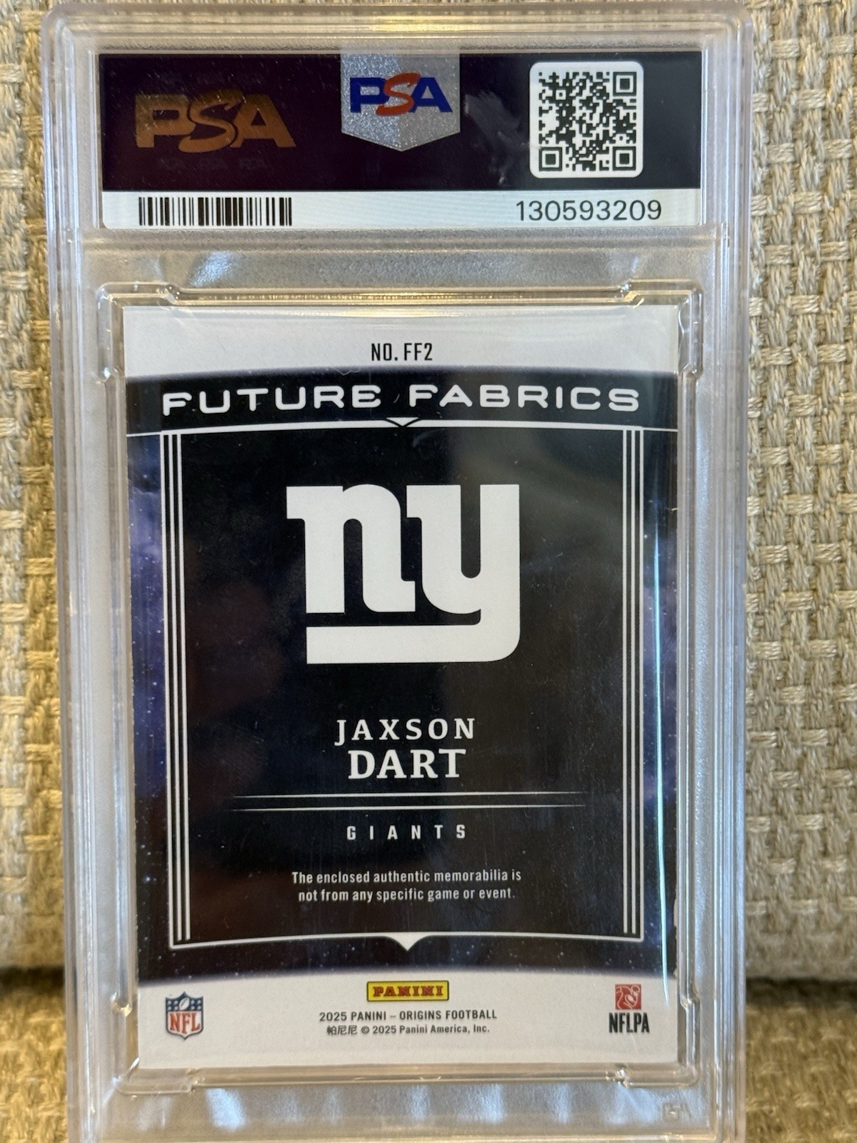 2025 Panini Origins Jaxson Dart Rookie - Future Fabrics Black 1/1 #FF2 (MEM, RC) view 5