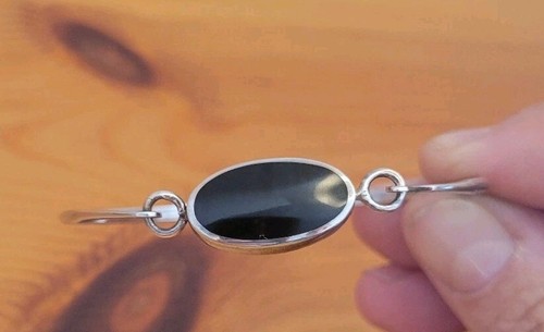 Vintage Sterling Silber Armreif Armband, mit schwarzem Onyx Stein minimalistisches Design - Bild 8 von 9