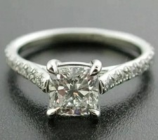 2CT Cushion cut Lab Created Diamond Engagement Ring 14k White Gold Plated