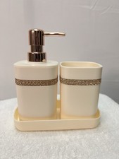 Cream & Rose Gold Soap Dispenser Set Bathroom Accessories Luxury Decor