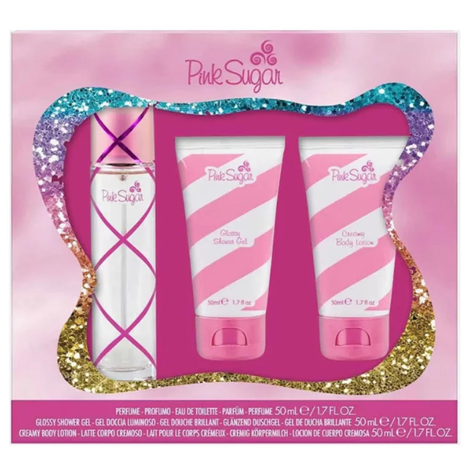 AQUOLINA COFANETTO SET PINK SUGAR PROFUMO EDT SHOWERGEL E BODY LOTION