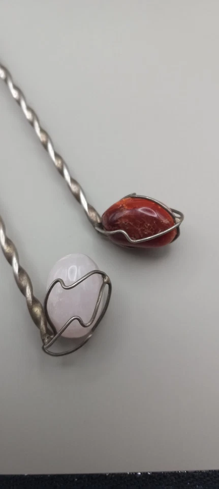 2 cucharas vintage para monedas de 400 Reis Brasil plata con cuarzo rosa y cornalina Foto 4 de 4