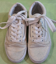  63 Vans Old Skool White Lace-up Glitter Sneaker Shoes Girls Size 3.5