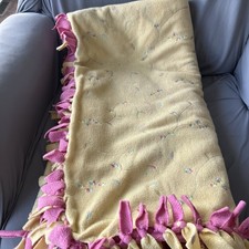 One of a kind yellow baby fleece handmade blanket Some Wear In Pics