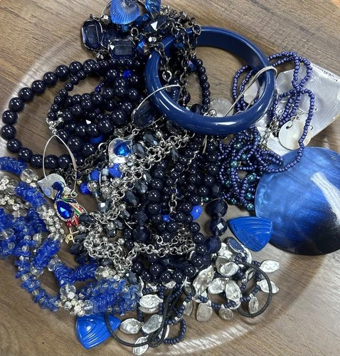 Vintage/Costume Blue Jewelry Mixed Lot Bundle Necklaces Bracelets Earrings
